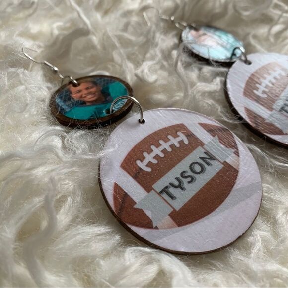 Custom Sport Wood Handmade Earrings - Picture 4 of 7